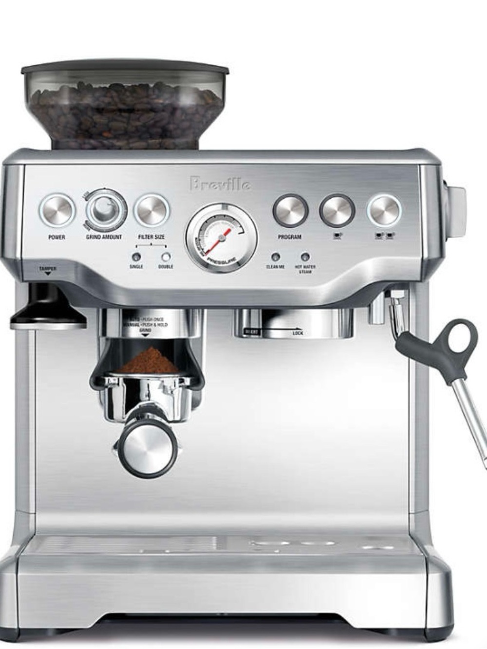 Breville Stainless Steel Espresso Machine with Built-in Grinder and Milk Frother